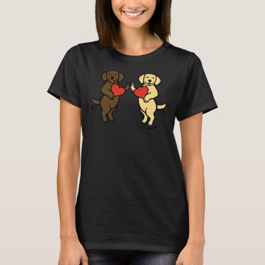 Chocolade labrador en gele labrador Valentijn T-shirt (Voorkant)