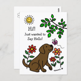 Chocolade Labrador en Groene Hi Briefkaart