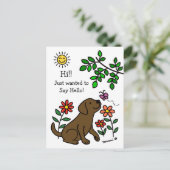 Chocolade Labrador en Groene Hi Briefkaart (Staand voorkant)