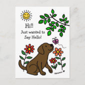 Chocolade Labrador en Groene Hi Briefkaart (Voorkant)