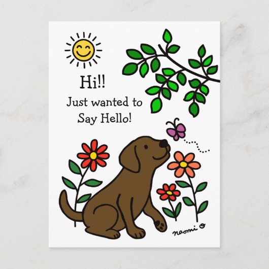 Chocolade Labrador en Groene Hi Briefkaart (Voorkant)