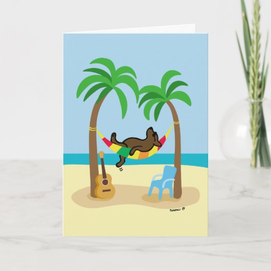 Chocolade Labrador en hangmat en palmbomen Kaart (Voorkant)