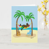 Chocolade Labrador en hangmat en palmbomen Kaart (Gele Bloem)