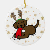 Chocolade Labrador en kerstkerstkerstCartoon Keramisch Ornament (Voorkant)