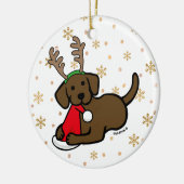 Chocolade Labrador en kerstkerstkerstCartoon Keramisch Ornament (Links)