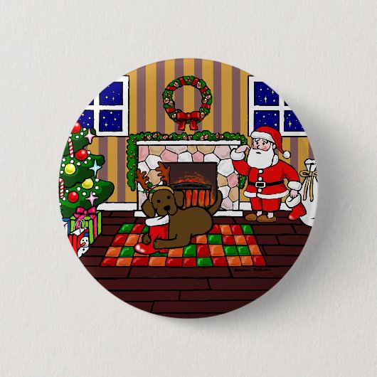 Chocolade Labrador en kerstkerstkerstCartoon Ronde Button 5,7 Cm (Voorkant)