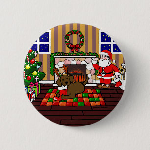 Chocolade Labrador en kerstkerstkerstCartoon Ronde Button 5,7 Cm