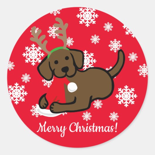 Chocolade Labrador en kerstkerstkerstCartoon Ronde Sticker (Voorkant)