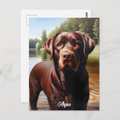 Chocolade Labrador en Lake Briefkaart (Voorkant / Achterkant)