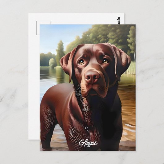 Chocolade Labrador en Lake Briefkaart (Voorkant / Achterkant)