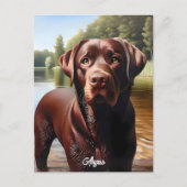 Chocolade Labrador en Lake Briefkaart (Voorkant)