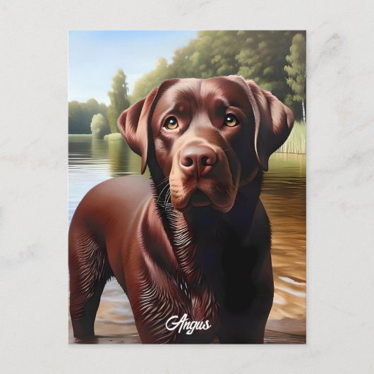 Chocolade Labrador en Lake Briefkaart (Voorkant)