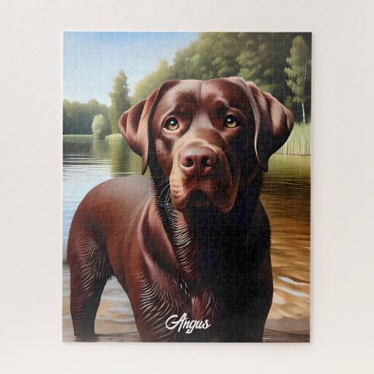 Chocolade Labrador en Lake Legpuzzel (Verticaal)