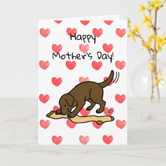 Chocolade Labrador en Stocking Moederdag Kaart (Gele Bloem)