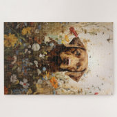 Chocolade Labrador en wilde bloemen Legpuzzel (Horizontaal)
