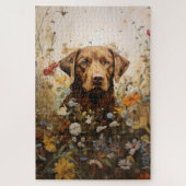 Chocolade Labrador en wilde bloemen Legpuzzel (Verticaal)