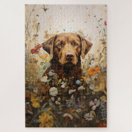 Chocolade Labrador en wilde bloemen Legpuzzel