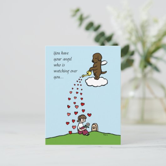 Chocolade Labrador Engel met Liefde Briefkaart (Staand voorkant)