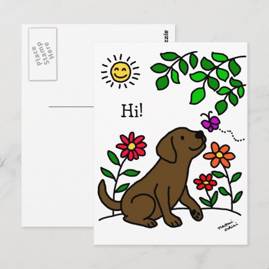 Chocolade Labrador & Green Briefkaart (Voorkant / Achterkant)