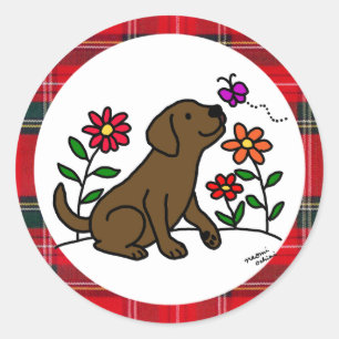 Chocolade Labrador & Groen met Hart Ronde Sticker