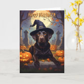 Chocolade Labrador Halloween Kaart (Gele Bloem)