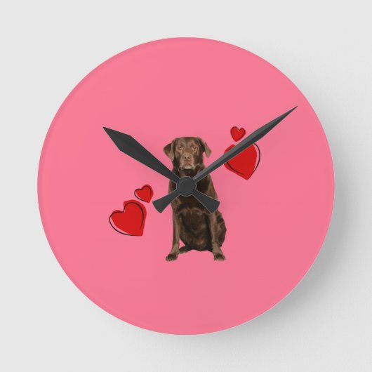 Chocolade Labrador Happy Valentijnsdag Ronde Klok (Voorkant)