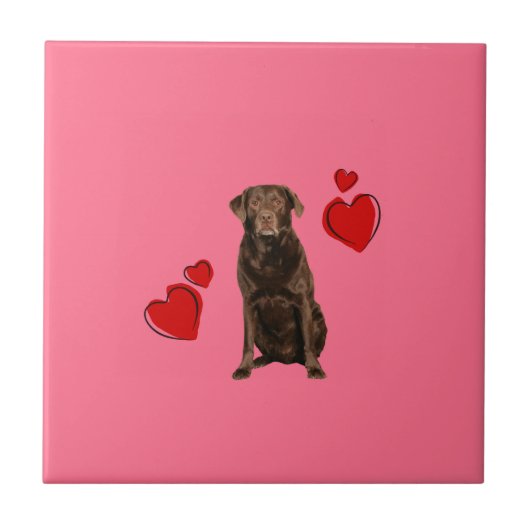 Chocolade Labrador Happy Valentijnsdag Tegeltje (Voorkant)