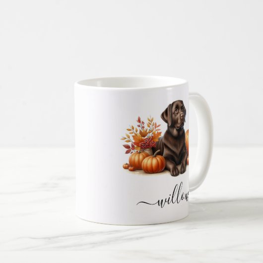 Chocolade Labrador Herfst Mok met gepersonaliseerd (Voorkant rechts)