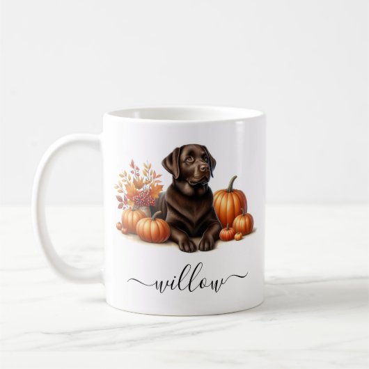 Chocolade Labrador Herfst Mok met gepersonaliseerd (Links)