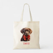 Chocolade Labrador Hond Dragen van een rode strik Tote Bag (Achterkant)