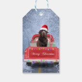 Chocolade Labrador Hond in Sneeuw Kerstmis Auto Cadeaulabel (Achterkant)
