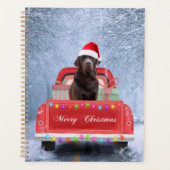 Chocolade Labrador Hond in Sneeuw Kerstmis  Planner (Voorkant)