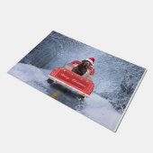 Chocolade Labrador Hond in Sneeuw zittend Kerstmis Deurmat (Schuin)