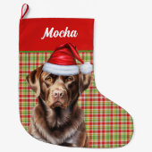 Chocolade Labrador Hond Vakantie Plaid Gepersonali Grote Kerstsok (Voorkant)