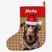Chocolade Labrador Hond Vakantie Plaid Gepersonali Grote Kerstsok (Achterkant)