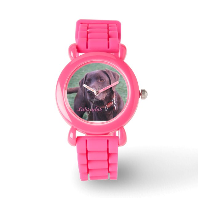 Chocolade Labrador horloge (Voorkant)
