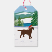 Chocolade Labrador KerstEvergreen Santa Hat Cadeaulabel (Voorkant)