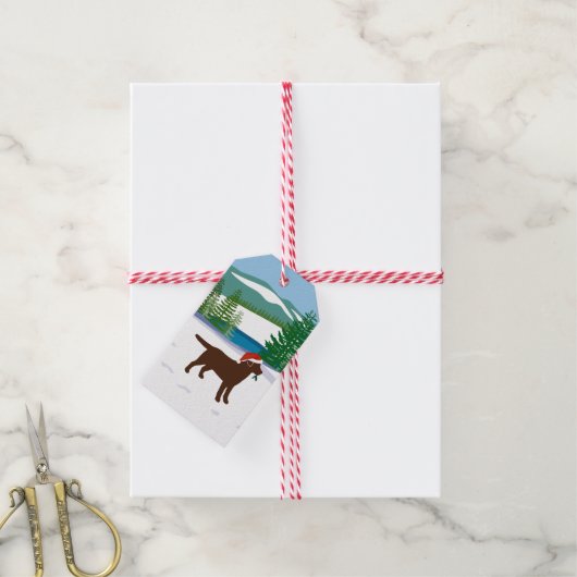 Chocolade Labrador KerstEvergreen Santa Hat Cadeaulabel (Met Touw)