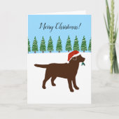 Chocolade Labrador KerstEvergreen Santa Hat Feestdagen Kaart (Voorkant)