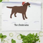 Chocolade Labrador KerstEvergreen Santa Hat Theedoek (Gevouwen)