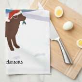 Chocolade Labrador KerstEvergreen Santa Hat Theedoek (Quarter Fold)