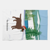 Chocolade Labrador KerstEvergreen Santa Hat Theedoek (Horizontaal)