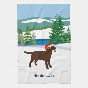 Chocolade Labrador KerstEvergreen Santa Hat Theedoek