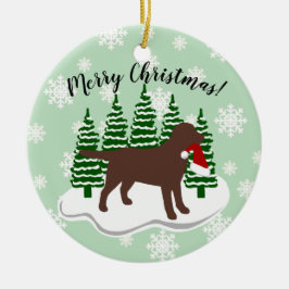 Chocolade Labrador-kerstEvergreen Snowflakes Keramisch Ornament