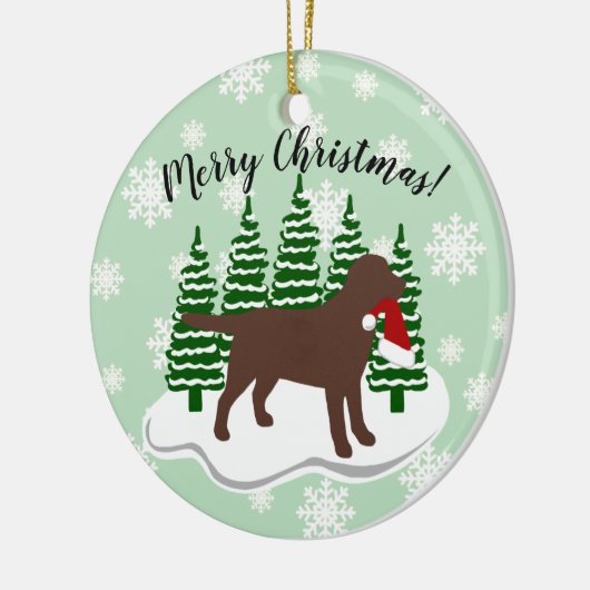 Chocolade Labrador-kerstEvergreen Snowflakes Keramisch Ornament (Links)