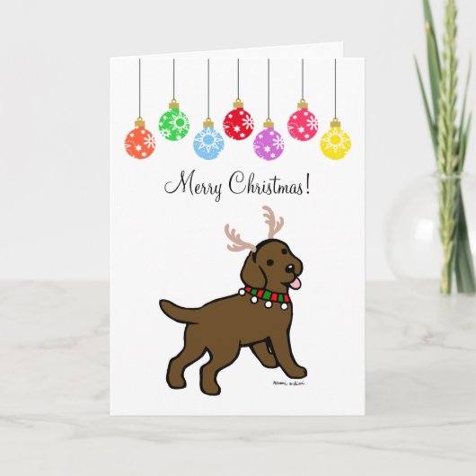 Chocolade Labrador Kerstgewei en Ornamenten Feestdagen Kaart (Voorkant)