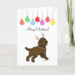 Chocolade Labrador Kerstgewei en Ornamenten Feestdagen Kaart
