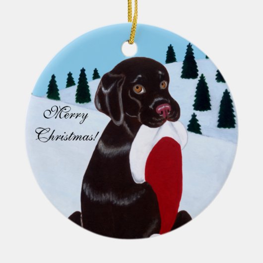 Chocolade Labrador kerstkerstkerstkerstkerstkerstk Keramisch Ornament (Voorkant)