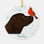 Chocolade Labrador Kerstmis Keramisch Ornament (Voorkant)