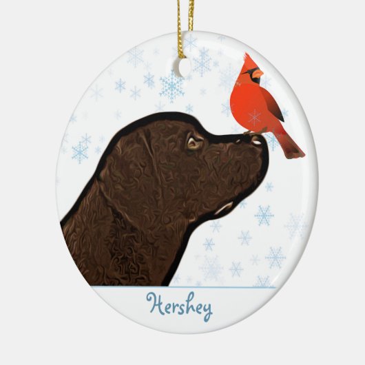Chocolade Labrador Kerstmis Keramisch Ornament (Links)